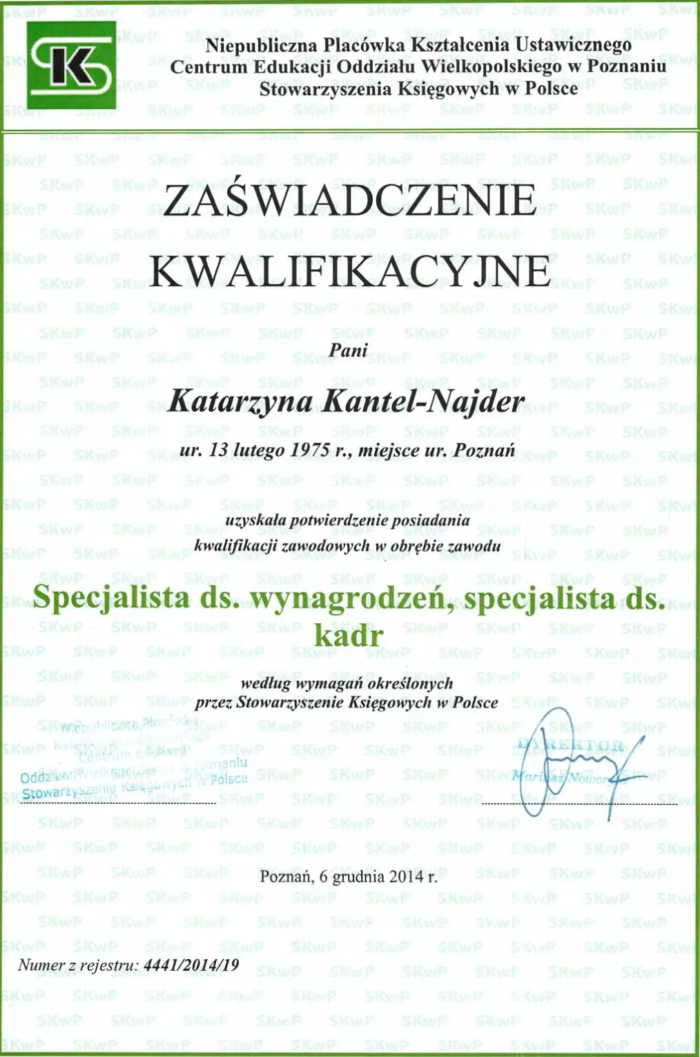 Specjalista ds wynagrodzeń specjalista ds kadr
